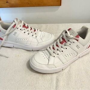 On Running White and Pink Sneakers